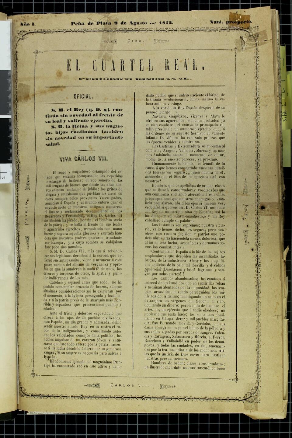 Número Prospecto, 9 de agosto de 1873 [Documento]