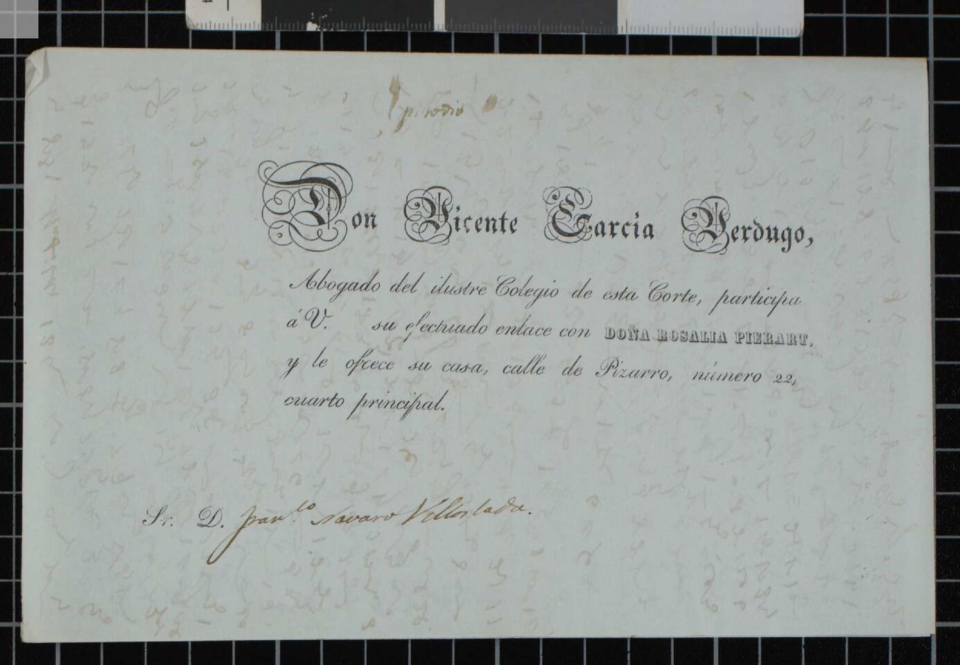 Sobre la novela no historica El Ante Cristo Apuntes taquigráficos (al dorso de una participación de boda) [Documento]