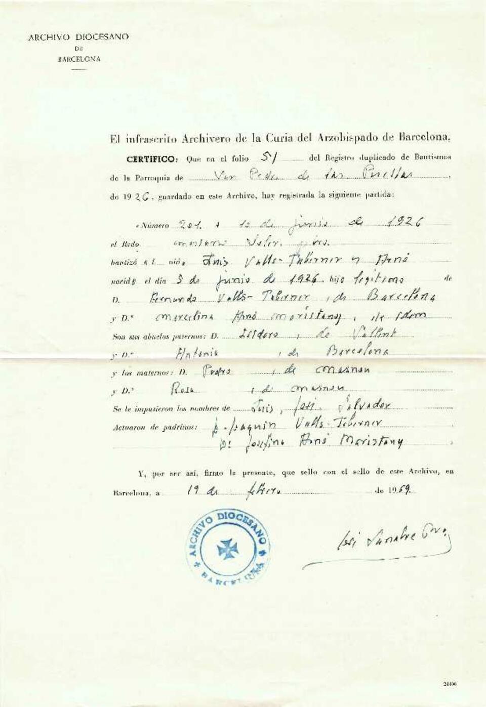 Certificado de partida de bautismo [Documento]