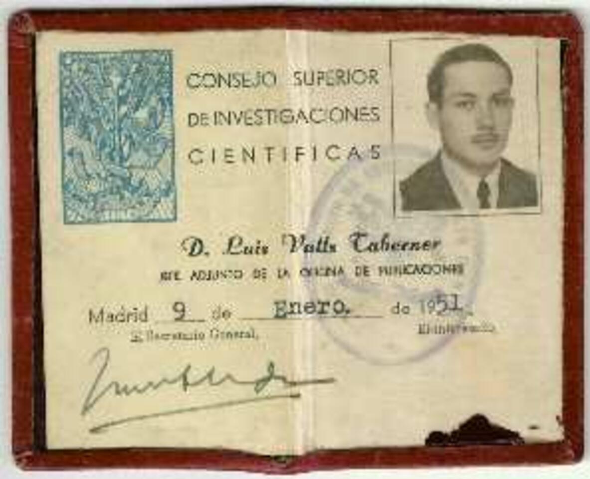 Carn&eacute; de jefe adjunto de publicaciones del CSIC de Luis Valls-Taberner [Documento]