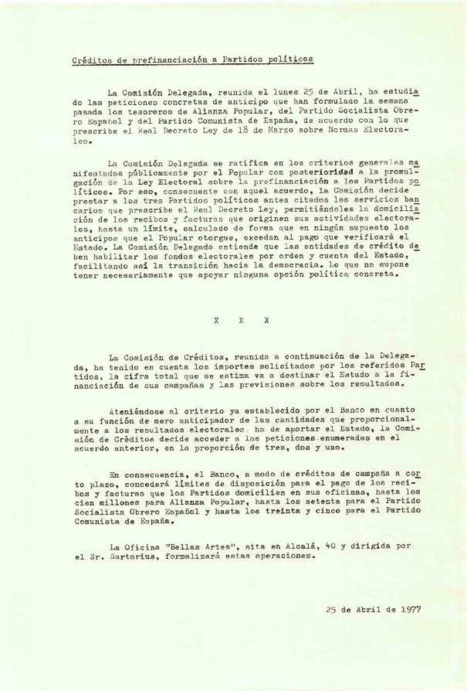 Informe y borrador a mano de Luis Valls-Taberner sobre la concesi&oacute;n de cr&eacute;ditos del Banco Popular a partidos pol&iacute;ticos [Documento]